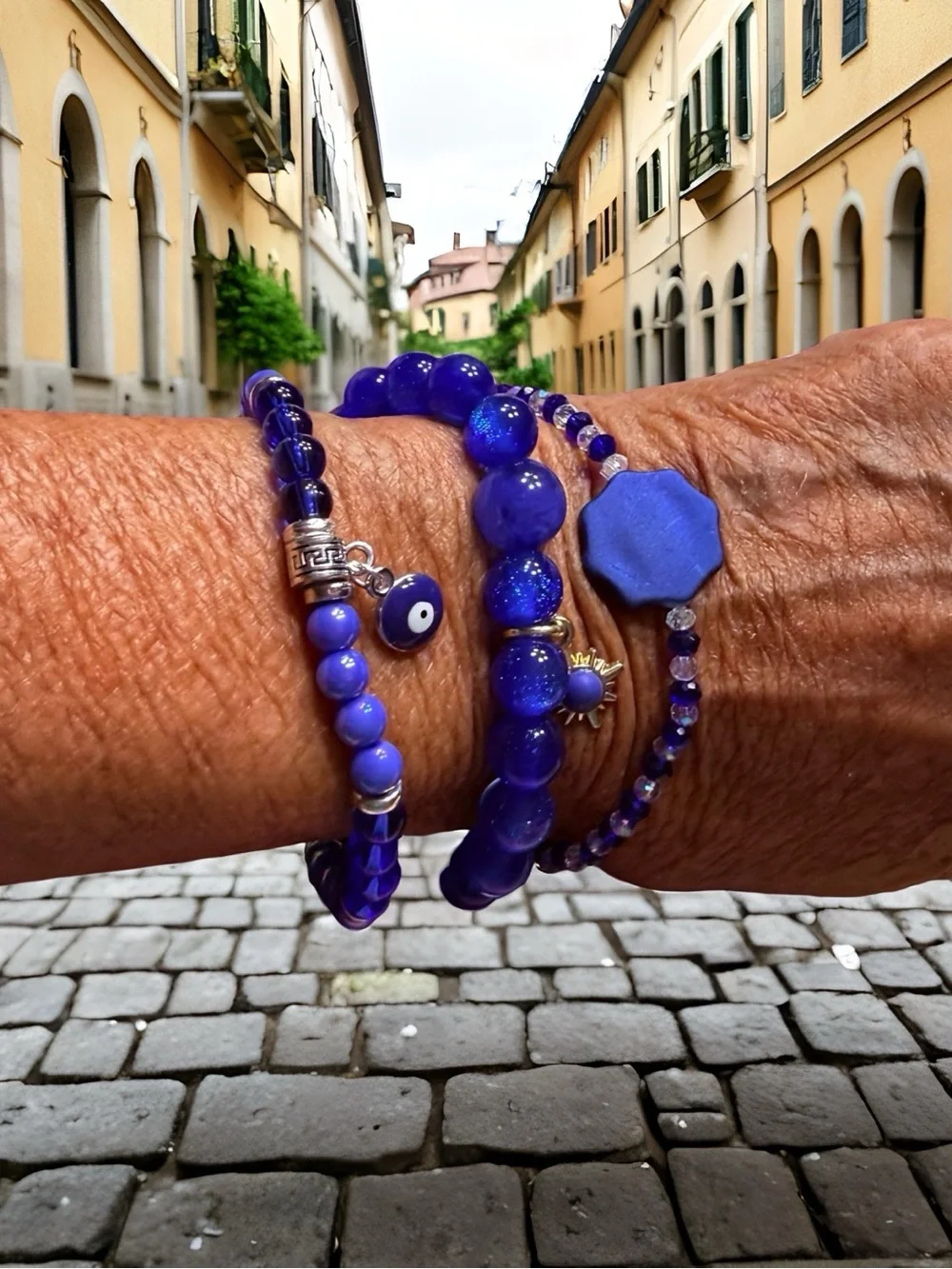 Hand Crafted Cobalt Blue Beaded Bracelet Stack for Women